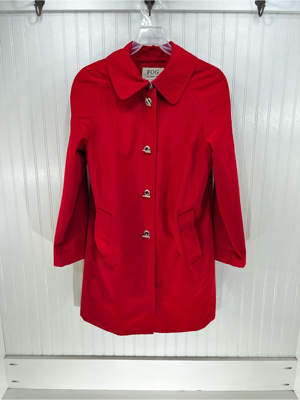 Fog by London Fog Bright Red Single-Breasted Trench Coat Size M